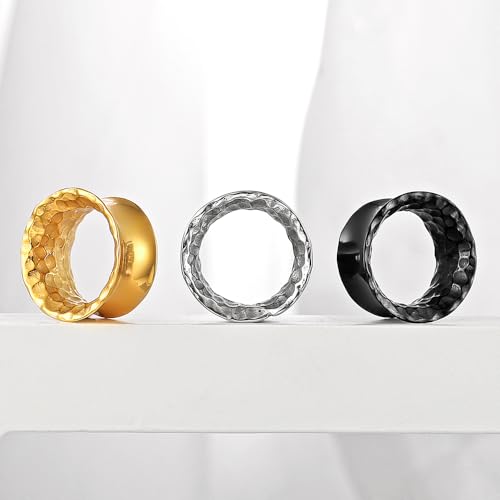 LADEMAYH 2PCS Hammered Ear Plugs Gauges for Ears, Punk Textured Tunnels | Industrial Style, Double Flared Expander, 316L Surgical Stainless Steel, Hypoallergenic, Saddle Fit, Ear Stretching Jewelry - color: #6598 Gold, size: 9/16"(14mm)