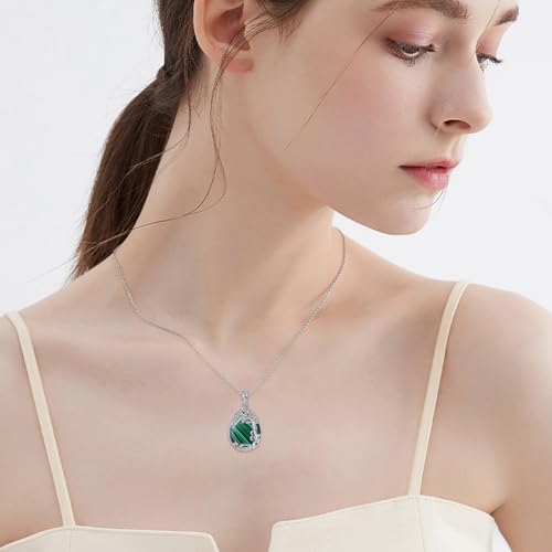 YAFEINI 925 Sterling Silver Moonstone Necklace Filigree Teardrop Pendant Necklace Jewelry for Women Girls - color: RR-Tree of Life Malachite Necklace