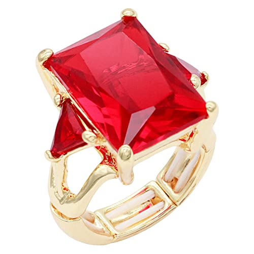 Lavencious Big Bold Radiant CZ Stones Stretch Rings for Women Size for 7-9 - color: Red