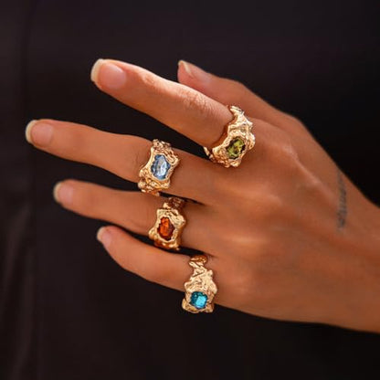 Chunky Knuckle Rings Set for Women Gold Irregular Chunky Ring Set Adjustable Open Knuckle Stacking Rings Dainty Crystal Rings Set Gold Silver Liquid Irregular Ring Set Y2k Statement Ring Unique Ring Jewelry - color: Gold