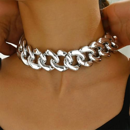Chunky Gold Chain Necklace for Women Big Chunky Choker Necklace Gold Cuban Link Chain Necklaces Punk Hip-Hop Necklaces Costume Jewelry Gift - color: Silver09