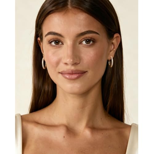 RANKEEF Small Rhinestone Hoop Earrings 925 Silver Everyday Cartilage Hoops Hypoallergenic Dainty 14K Gold Plated Huggie Sparkle Double Row Cubic Zirconia Hoop Earrings 10/15/20/25mm - color: Gold, size: 25mm