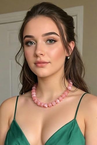 Chunky Beaded Necklace for Women, Colorful Boho Statement Necklace, Gold Chunky Resin Large Bead Necklace, Waterproof Summer Beach Jewelry Gifts for Women - color: Pink
