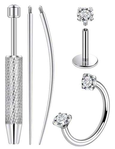 Lcolyoli 20G Titanium Horseshoe Nose Ring and Internally Threaded CZ Stud for Tragus/Nose/Helix/Conch Piercing Jewelry for Women Men Includes Taper Ball Grabber Tool for Easy Jewelry Changing - color: Clear Cubic Zirconia, size: 18g
