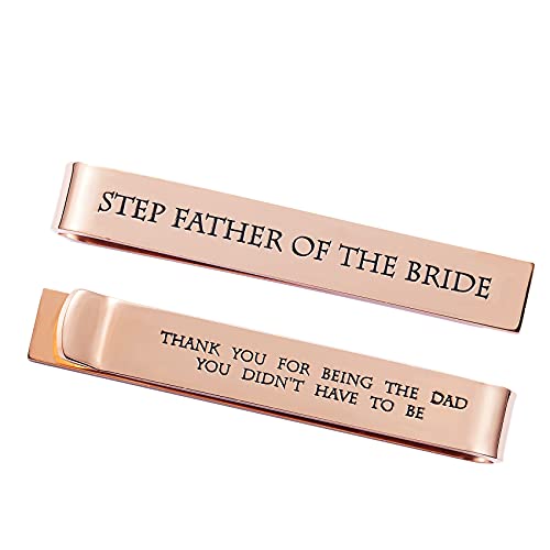 Father of the Bride and Groom Gifts - Wedding Tie Clips for Groomsmen From the Bride - Stainless Steel Tie Bars - color: Step Father of The Bride - Rose Gold