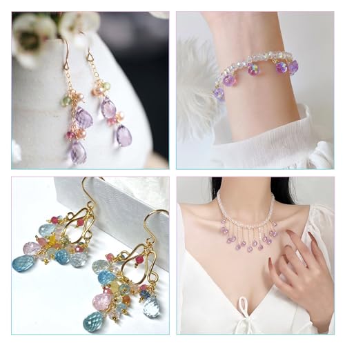 50Pcs Faceted Glass Teardrop Beads Electroplated Crystal Glass Beads 10x8mm 5 Colors for DIY Jewelry Making Necklace Bracelet Earring - color: Pink Purple
