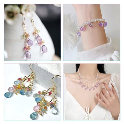 50Pcs Faceted Glass Teardrop Beads Electroplated Crystal Glass Beads 10x8mm 5 Colors for DIY Jewelry Making Necklace Bracelet Earring - color: Pink Purple