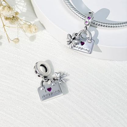 925 Sterling Silver Bead Charm for Pandora Bracelets and Necklaces,Pink Bow Cherry Butterfly Blue Ocean Pendant Bead Charms Jewelry Present Valentines Gifts for Wife/Girlfriend Women - style: Ladies' Bow Bag Charms
