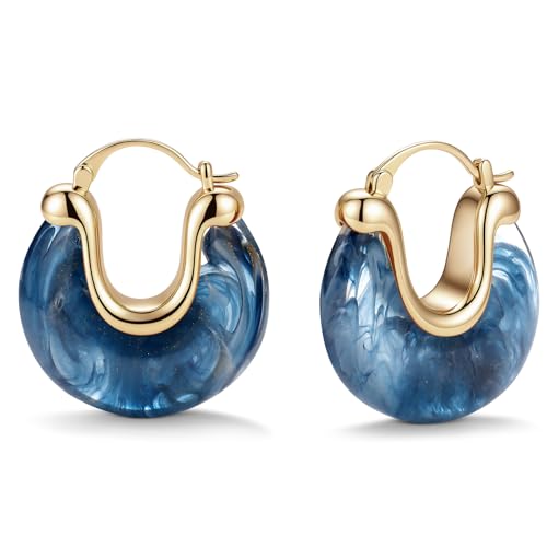 Chunky Gold Resin Hoop Earrings Leverback Statement Huggie Hoops Dangle Drop Dressy Earring Prom Festival Vacation Jewelry for Women - color: Royal Blue, size: Drop