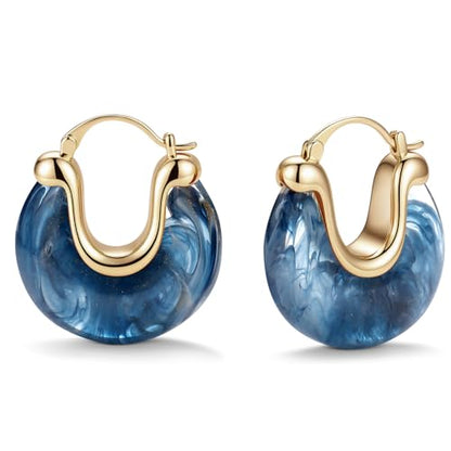 Chunky Gold Resin Hoop Earrings Leverback Statement Huggie Hoops Dangle Drop Dressy Earring Prom Festival Vacation Jewelry for Women - color: Royal Blue, size: Drop