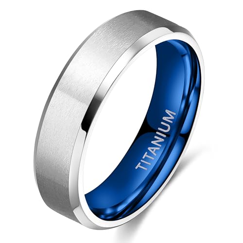 TIGRADE Titanium Rings 4MM 6MM 8MM 10MM Wedding Band in Comfort Fit Matte for Men Women Size 3-15 - color: blue 6mm