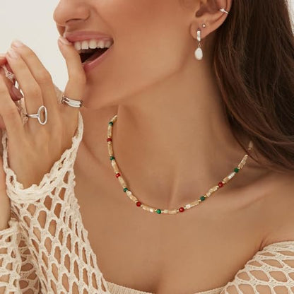 KissYan Beaded Choker Necklace for Women, Colorful Natural Gemstones Pearl Choker 14K Gold Plated Pendant Healing Crystal Necklace Handmade Stone Jewelry Gift | 14K Gold Plated Pendant Necklaces, Natural Gemstones Pearl Choker, Healing Crystal Chain, Hand