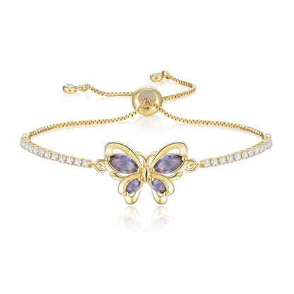 FANZE Gold Plated Cubic Zirconia Tennis Bracelets for Women Dainty Trendy Adjustable Bracelet Jewelry Gift for Ladies Wedding Mother Birthday Anniversary - style: purple Butterfly bracelet