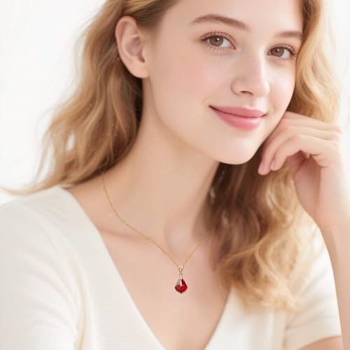 EVEVIC Teardrop Austrian Crystal Charm Pendant Necklace for Women | 14K Gold Plated,Adjustable Chain Fit,Elegant Teardrop Crystal,Gift Box Included,Perfect for Daily Wear and Special Events - color: Red