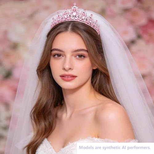 Kamirola - Queen Crown and Tiaras Princess Crown for Women Crystal Headbands for Bridal, Princess for Wedding and Party - color: PINK & SILVER
