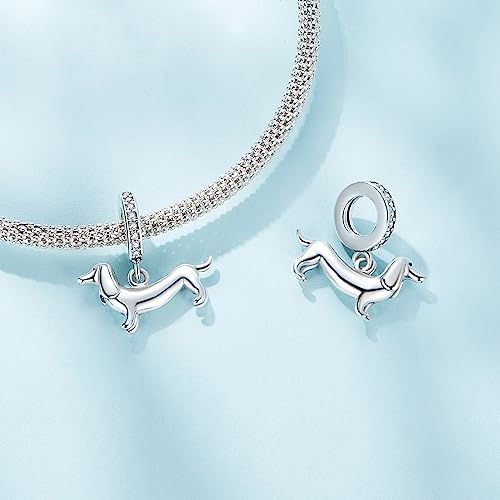 Hummingbird Charms For Bracelets 925 Sterling Silver Animal Dangle & Beads Butterfly Cat Beads Charms For Women Jewelry Gift - color: dachshund/wiener dog