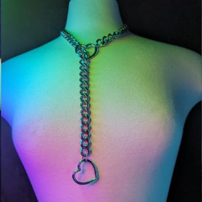 Heart O Ring Slip Chain Choker Necklace for Women Men Stainless Steel Cuban Chain Y-shape Necklaces Punk Rock Collar Adjustable Lariat Y Necklace Prom Necklaces Jewelry - color: Multicolor
