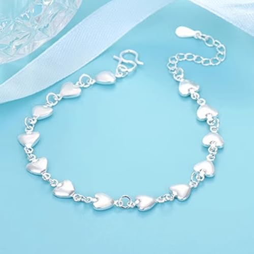 925 Sterling Silver Plated Heart Charm Bracelet for Women - Dainty Chain Love Gift Idea - style: Style6