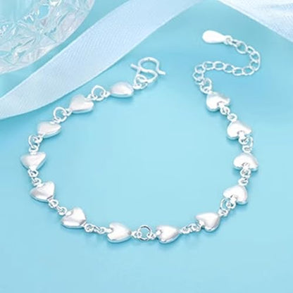 925 Sterling Silver Plated Heart Charm Bracelet for Women - Dainty Chain Love Gift Idea - style: Style6