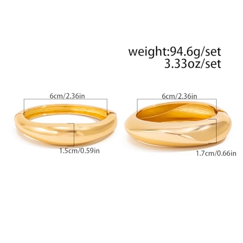 Chunky Gold Bangles for Women Gold Plated Stackable Bracelets Set Trendy Cuff Bracelets Stack Wrist Open Bangle Jewelry Gift Accessories - style: Gold