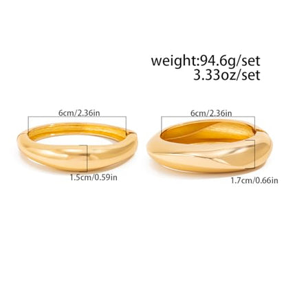 Chunky Gold Bangles for Women Gold Plated Stackable Bracelets Set Trendy Cuff Bracelets Stack Wrist Open Bangle Jewelry Gift Accessories - style: Gold