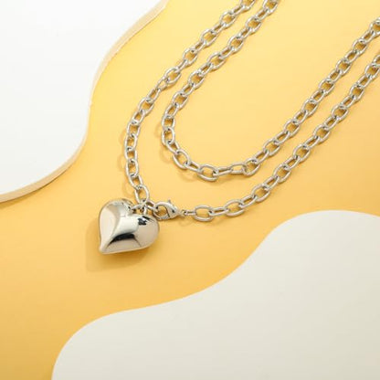 CLASSYZINT Gold Heart Pendant Necklace for Women Puffy Heart Necklace Beads Chain Necklace Statement Necklace Trendy Jewelry - style: XL22342B