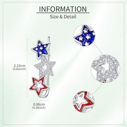 Ear Climbers Earrings for Women Sterling Silver Vintage Ear Crawler Earrings Jewelry Gifts for Women - style: American Flag