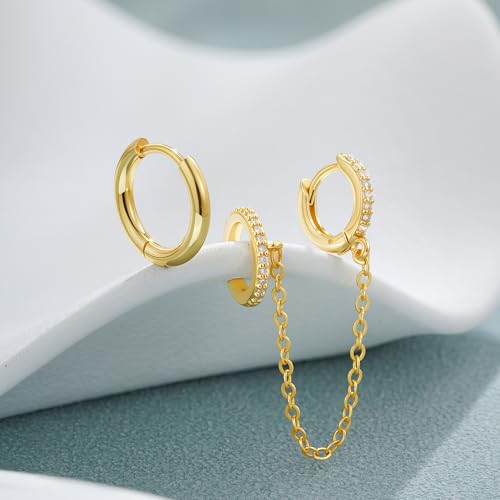 Ear Cuff Earrings for Women Non Piercing - 18K Really Gold Plated Cuff Earrings Trendy Cubic Zirconia Huggie Hoop Cartilage Earring Jewelry Gifts Gold Earring fpr Women Girls - color: 03-Chain-Earrings Cuff