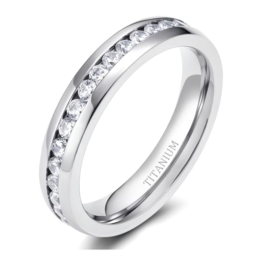 TIGRADE 2.5mm 4mm 5mm 6mm Titanium Ring Cubic Zirconia Engagement Ring Wedding Band Size 3 to 13.5 - color: 4mm