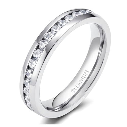 TIGRADE 2.5mm 4mm 5mm 6mm Titanium Ring Cubic Zirconia Engagement Ring Wedding Band Size 3 to 13.5 - color: 4mm
