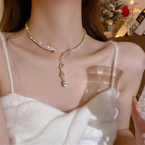 Necklace for Women Silver Plated White Teardrop Cubic Zirconia Chain Necklace Adjustable Fashion Trendy Dainty Simple Minimalism Jewelry Gift
