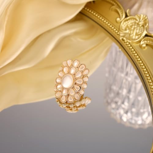Elegant Big Crystal Flower Ring for Women Gold Rhinestone Floral Rings Open Finger Adjustable Crystal Flower Statement Ring Jewelry for Bridal Wedding - color: Flower 3