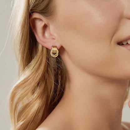 SHERLOVE Chunky Knot Gold Earrings Women Statement Drop Dangle Earrings | 14K Gold Plated Hypoallergenic Lightweight,Trendy Dainty Elegant Cute,Women Gold Jewelry Fashion Accessories Gifts - color: Knot Double Gold C