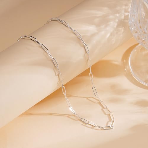 925 Sterling Silver Paperclip Chain Necklace for Women - Adjustable Necklace Fashion Jewelry Holiday Gift Size 18+2 Inch - color: Silver