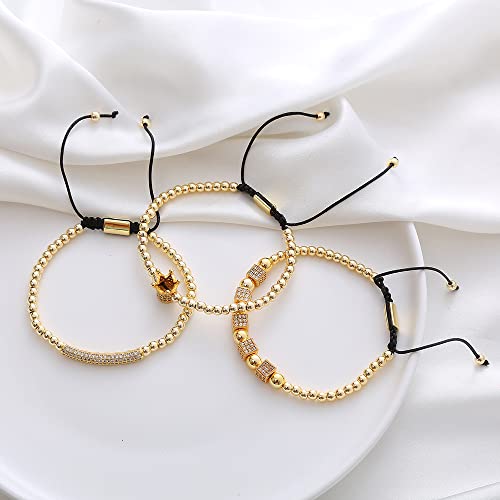 Mens Bracelet Beaded Bracelets Micro Pave Zircon Bracelets for Men Women Bracelets for Men Stainless Steel Cuff Bangle - color: F-gold