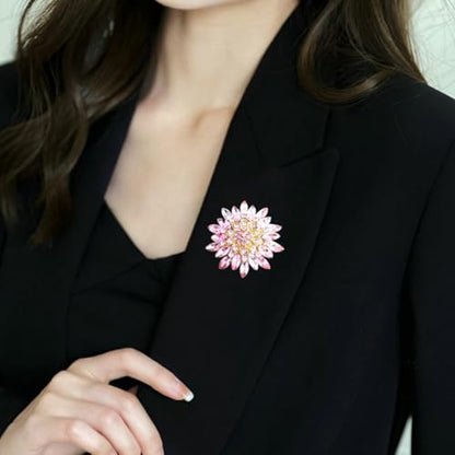 Rhinestone Flower Brooch Pin for Women Fashion Sparkling Crystal Sunflower Floral Brooch Floral Lapel Pins Fashion Wedding Jewelry Gifts - color: Pink