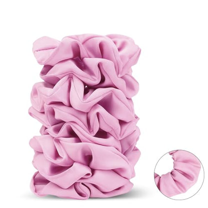 Satin Scrunchies for Women – 8PCS Pink Silk Hair Ties – No Crease, Frizz-Free, Gentle Elastic Hair Bands for Thick & Thin Hair, Soft & Stylish Hair Accessories Gifts - color: Large-Pink