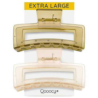 XXL Jumbo Rectangle Claw Clips for Thick Hair - Strong Hold Hair Clips | Rectangle Design | Matte Finish | Non Slip | Wide Opening | 2 Pack (Jelly Beige & Green) - color: Jelly Beige & Green