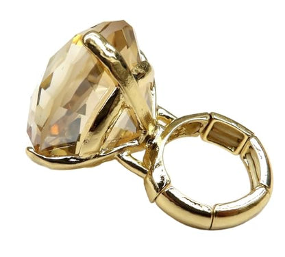 NYFASHION101 Women's Extra Big Rhinestone Fashion Stretch Ring - color: Brown/Gold-Tone
