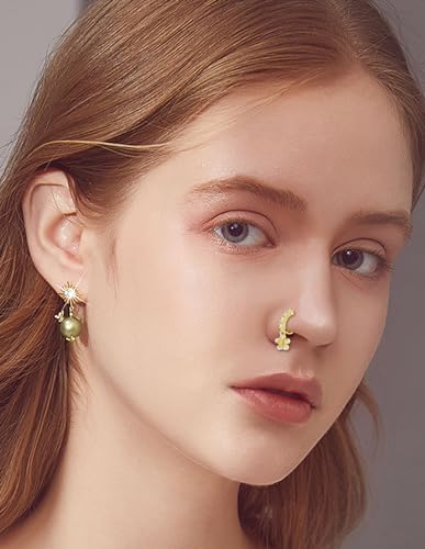 Akeoqi 12Pcs Nose Ring Hoop Cartilage Earring Cute Leaf Star CZ Butterfly Paved Nose Piercing Jewelry for Women men Silver Gold Plated 20G - color: C:Gold Drop