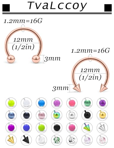 20/18/16/14G Horseshoe Septum Nose Lip Rings Smile Piercings 6/8/10/12/14/16mm Cartilage Helix Daith Earrings Surgical Steel Jewelry for Women Men - size: 16g*1/2in(12mm)