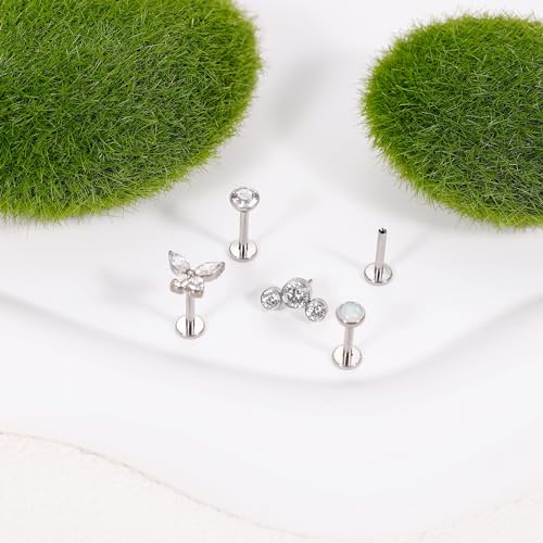 NICEIGHT 4Pcs 16G G23 Titanium Threadless Push in Labret Monroe Studs Lip Rings Hypoallergenic Cartilage Stud Earrings for Sensitive Ear Flat Back Stud Helix Tragus Conch Piercing Jewelry 6/8/10MM - color: Silver, size: 8MM