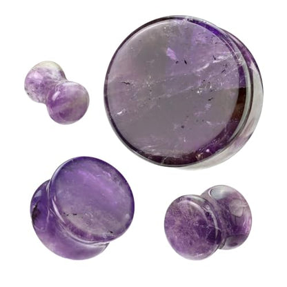 Pierced Owl Amethyst Stone Double Flared Plugs, Sold as a Pair - style: 22mm (7/8")