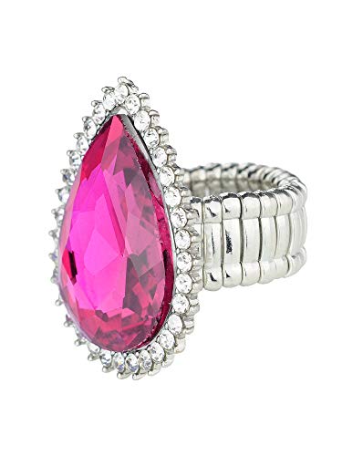 NYFASHION101 Radiant Teardrop Stone Adjustable Cocktail Statement Ring - color: Clear Encircled Teardrop, Fuchsia
