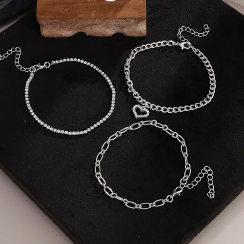 IFKM 6 PACK (24 PCS) Boho Gold Chain Bracelets Set for Women, 14K Gold Plated Multiple Layered Stackable Open Cuff Wrap Bangle Adjustable Link Italian Cuban Jewelry for Women Gift - style: 27PCS SILVER Thin Chain