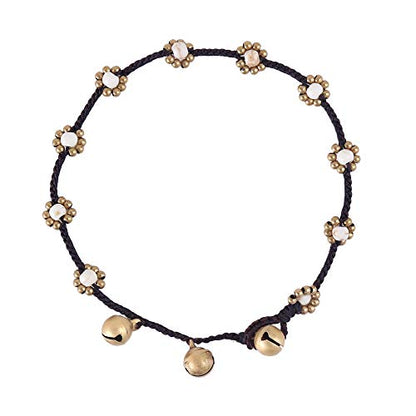 Made by Nami Boho Surfer Anklet Waterproof & Adjustable Beaded Anklets for Women Beachy Ankle Bracelet Made from Waxed Cotton Rope and Beads for Summer and Hippie Style - color: White Beads