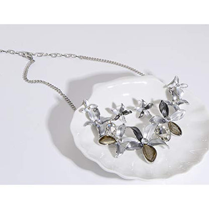 AMYJANE Vintage Statement Jewelry Set - Spring Leaf Flower Floral Plant Necklace Earring Set Crystal Rhinestone Fashion Costume Jewelry for Women Prom Party Unique Gift - style: Flower Jewelry Set Grey