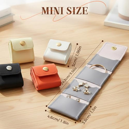 Jewelry Zippered Pocket Case Set with 3 Mini Foldable Jewelry Rolls (Off White) - color: Off White