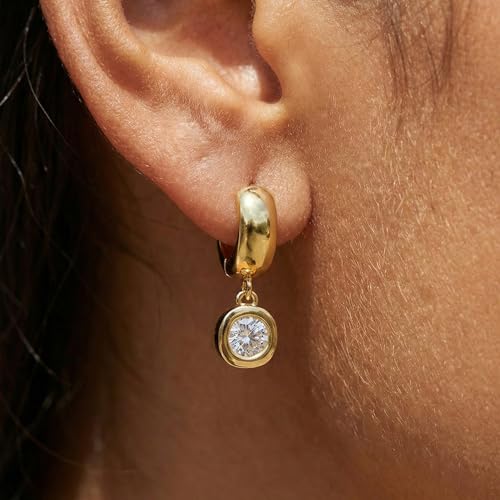 NIXMAX Trendy Gold Dangle Earrings for Women, Chunky Statement CZ Hoops | Bezel-Set Cubic Zirconia Charm, 14K Gold Plated, Lightweight Hypoallergenic Jewelry, Fashion Accessories, Gifts for Women - color: Gold-Chunky Round Hoops