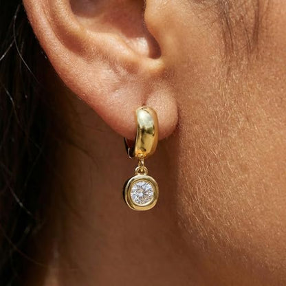 NIXMAX Trendy Gold Dangle Earrings for Women, Chunky Statement CZ Hoops | Bezel-Set Cubic Zirconia Charm, 14K Gold Plated, Lightweight Hypoallergenic Jewelry, Fashion Accessories, Gifts for Women - color: Gold-Chunky Round Hoops